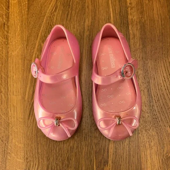 MINI MELISSA Pink Bow Mary Jane Shoes Girls 7 Jelly Flats Sweet Love IV Shoe - Picture 2 of 8